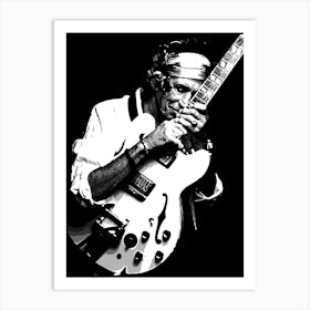 Keith Richards American Rock Guitarist Legend in Grayscale Art Print