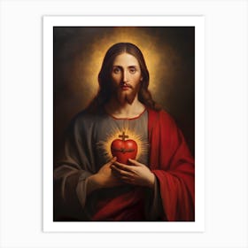 Sacred Heart Of Jesus, Oil On Canvas Portuguese School, 19th Century 013 Art Print