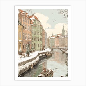 Vintage Winter Illustration Copenhagen Denmark 1 Art Print