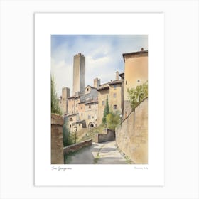 San Gimignano, Tuscany, Italy 2 Watercolour Travel Poster Art Print