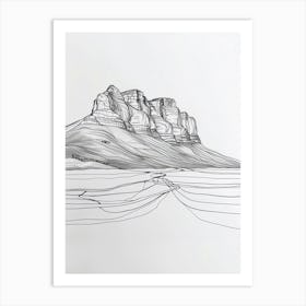 Table Mountain South Africa Line Drawing 3 Art Print