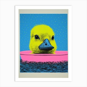 Duck Poking Head Out Of The Bath Pink & Blue Art Print