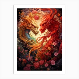 Dragon And Phoenix Illustration 2 Art Print