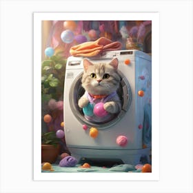 Cat In Washing Machine 10 Art Print