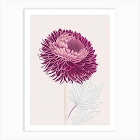 Chrysanthemum Floral Minimal Line Drawing 3 Flower Art Print