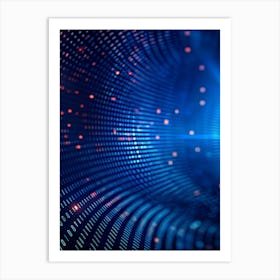 Abstract Digital Background With A Swirling Tunnel Of Blue Dots And Binary Code, Creating A Sense Of Depth And Movement Art Print