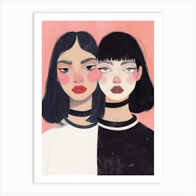 Two Girls With Black Hair Art Print