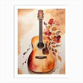 Acoustic Guitar With Flowers Art Print