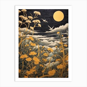 Goldenrod And Birds 2 Vintage Japanese Botanical Art Print