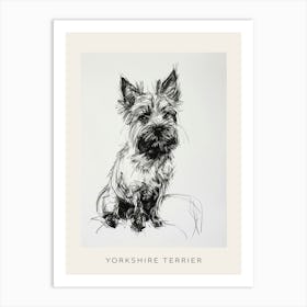 Yorkshire Terrier Black & White Line Sketch 1 Poster Art Print