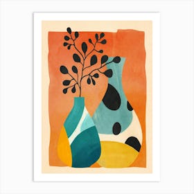 Modern Abstract Vases with Plant 1 Art Print