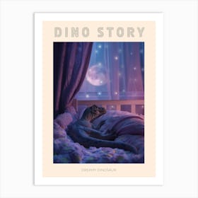 Toy Lilac Dinosaur Snoozing In Bed Poster Art Print