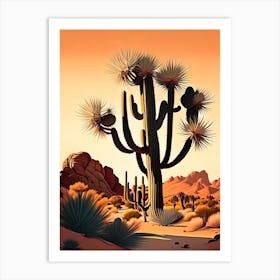 Joshua Tree In Mojave Desert Retro Illustration Art Print