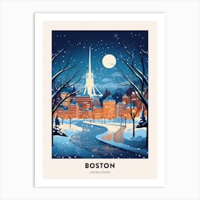 Winter Night  Travel Poster Boston Usa 3 Art Print