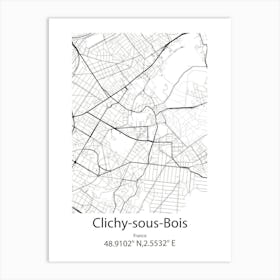 Clichy Sous Bois,France Minimalist Map Art Print