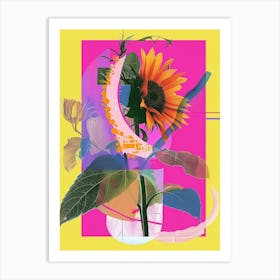 Sunflower 1 Neon Flower Collage Art Print