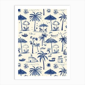 Blue And White Palm Trees 1 Art Print