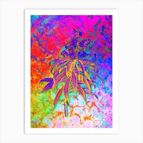 Pleomele Botanical in Acid Neon Pink Green and Blue Art Print