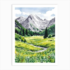 Watercolor Of A Mountain Landscape Art Print