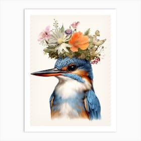 Bird With A Flower Crown Kingfisher 3 Art Print