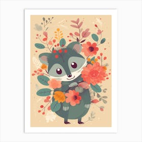 Cute Kawaii Flower Bouquet With A Foraging Possum 1 Art Print