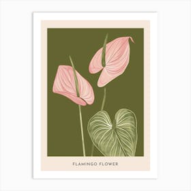Pink & Green Flamingo Flower Flower Poster Art Print