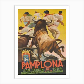 Pamplona Spain, Bull Run, Vintage Travel Poster Art Print