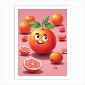 Pink Grapefruit Cartoon Art Print 1 Art Print