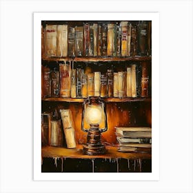 Book Shelf With Lamp Art Print