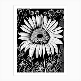 Shasta Daisy Wildflower Linocut 2 Art Print