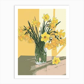 Daffodil Flowers On A Table   Contemporary Illustration 3 Art Print