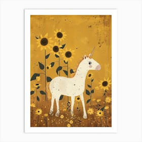 Unicorn In A Sunflower Field Muted Pastels 2 Art Print