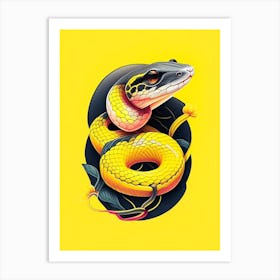 Yellow Rat Snake Tattoo Style Art Print