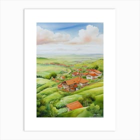 Green plains, distant hills, country houses,renewal and hope,life,spring acrylic colors.50 Art Print