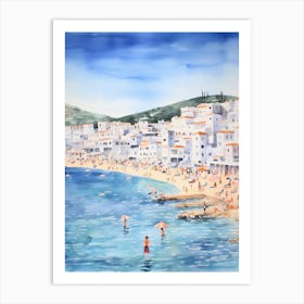 Swimming In Mykonos Greece Watercolour Art Print