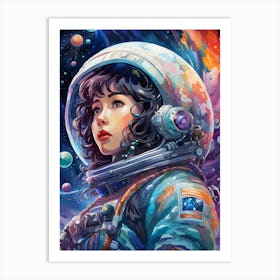 Watercolor Astronaut in Space Art Print