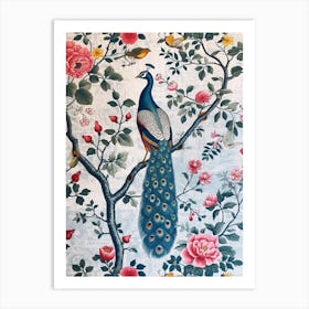 Vintage Floral Colour Peacock Wallpaper Art Print