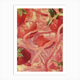 Strawberry Laces Candy Sweets Retro Collage 3 Art Print