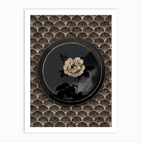 Shadowy Vintage White Rose Botanical in Black and Gold n.0055 Art Print