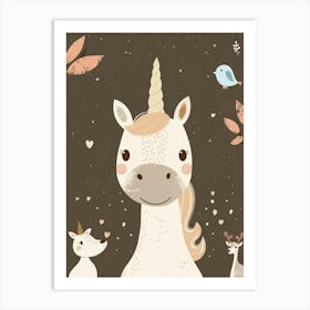 Unicorn & Woodland Animal Friends Muted Pastel 3 Art Print