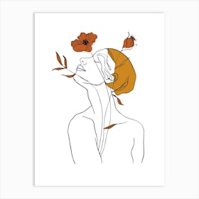 Woman Portrait Monoline Minimalist Hand Drawing Boho Illustration (6) Art Print