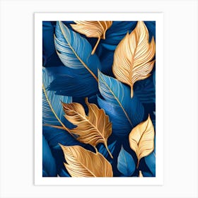 Gold And Blue Leaves 3 Art Print