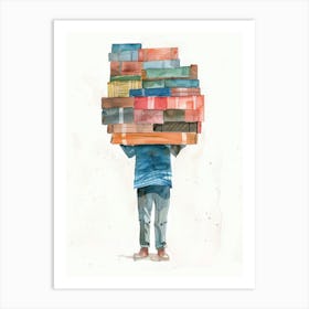 Watercolor Of A Boy Carrying Books Art Print