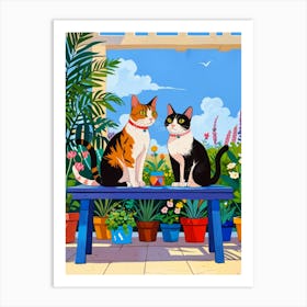 Cats In The Garden 1 Art Print