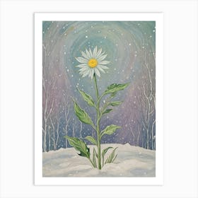 White Winter Flower In The Snow Art Print