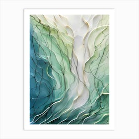 Acrylic Line Nature Art With Green Art Print