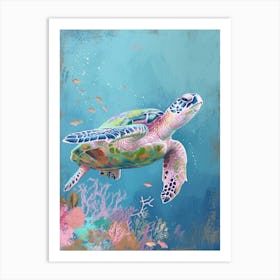 Pastel Sea Turtle Swimming In The Ocean Art Print