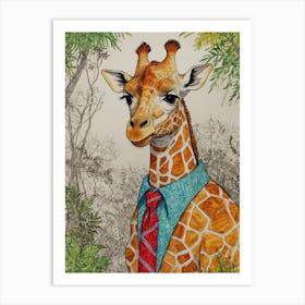 Giraffe In Tie Art Print