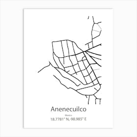 Anenecuilco,Mexico Minimalist Map Art Print