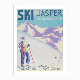 Ski Jasper National Park Canada Vintage Ski Poster Art Print